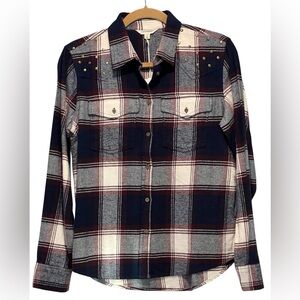 Lucky Brand 100% Cotton Plaid Flannel Studded Detail Size S